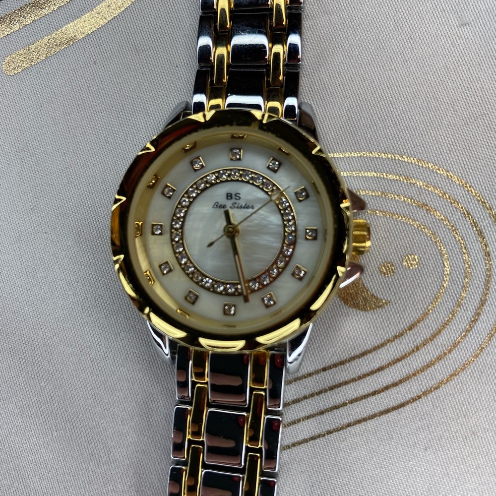 Gold and Silver Two-Tone Dress Watch with Crystal Markers